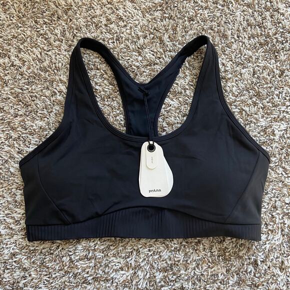 Prana Luxara Salutations Bra Womens L Black Limited Edition Scoop Neck Racerback - Picture 5 of 10